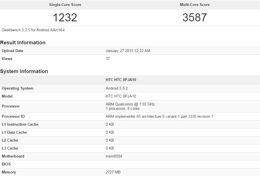 HTC Hima leaked on Geekbench database