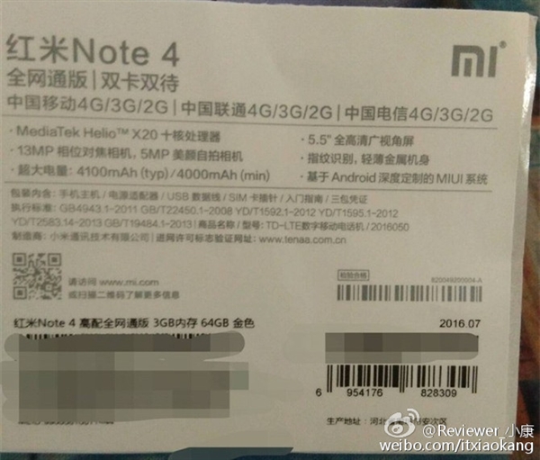 Spesifikasi Xiaomi Redmi Note 4 Terungkap